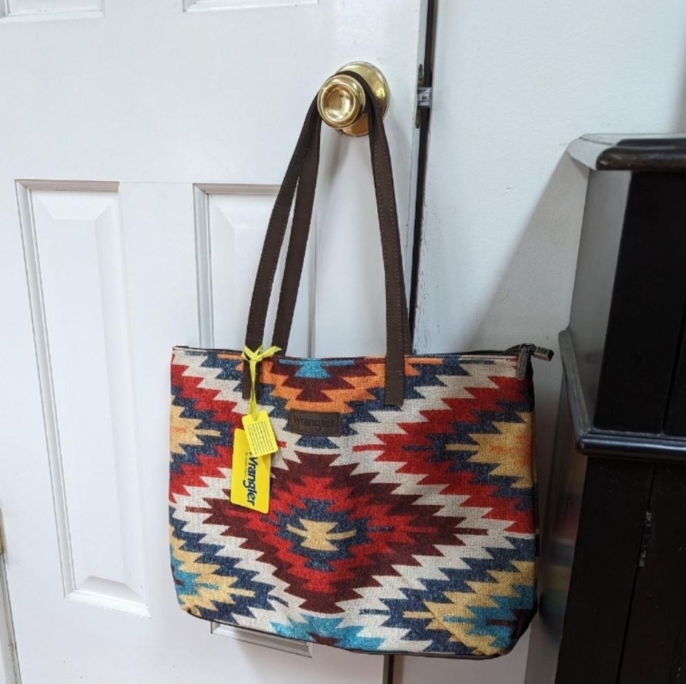 Wrangler Tote Purse Bag Aztec Canvas Shoulder Bags